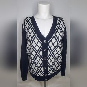 Michael Kors Size M Dark Blue And White Knitwear 100%acrylic Cardigan